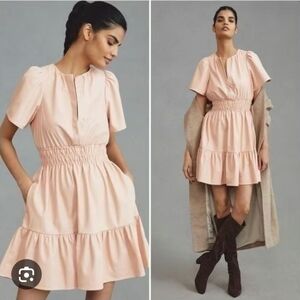 Anthropologie Faux-Leather Pink Mini Dress